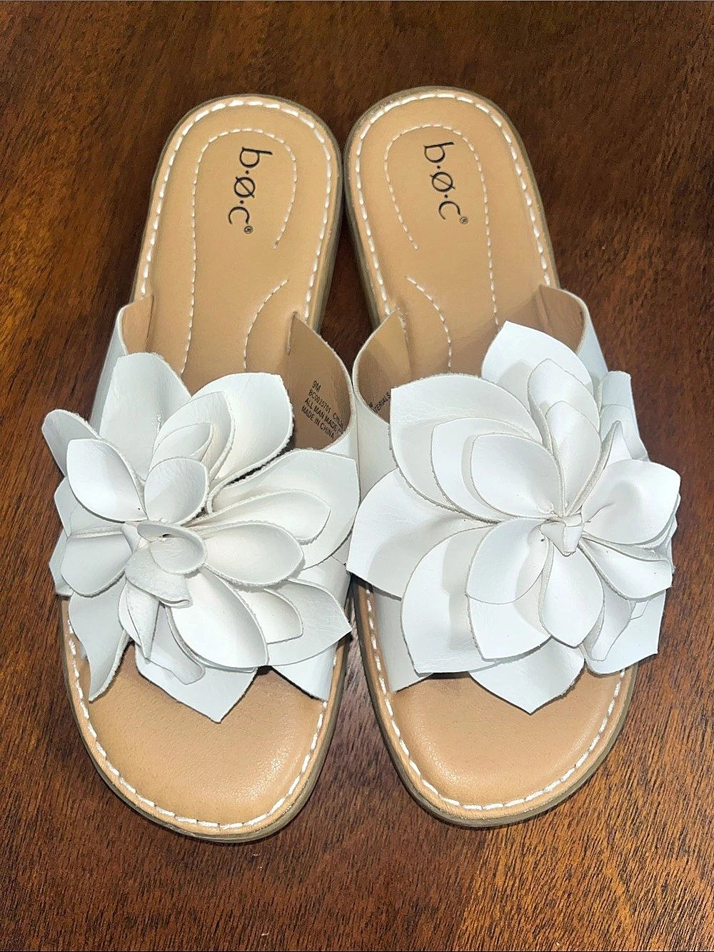 b.o.c Floral Slide Sandals, White & Brown, US 9M